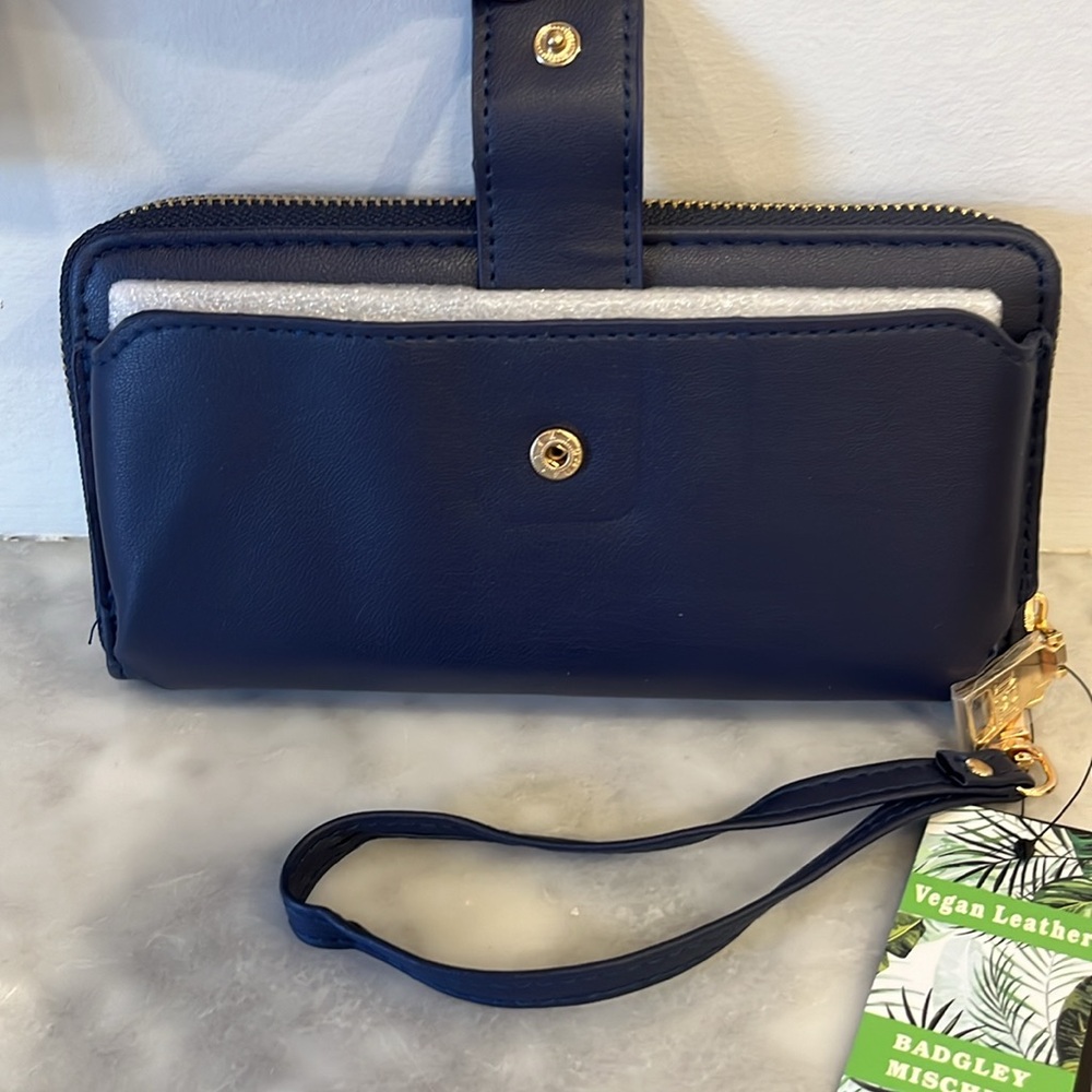 NWT Badgley Mischka Navy Blue Allover Purse Long Wallet Vegan Leather - Picture 5 of 15
